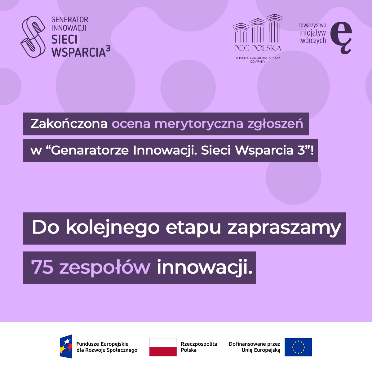 Wyniki oceny merytorycznej zgłoszeń – „Generator Innowacji. Sieci Wsparcia 3”